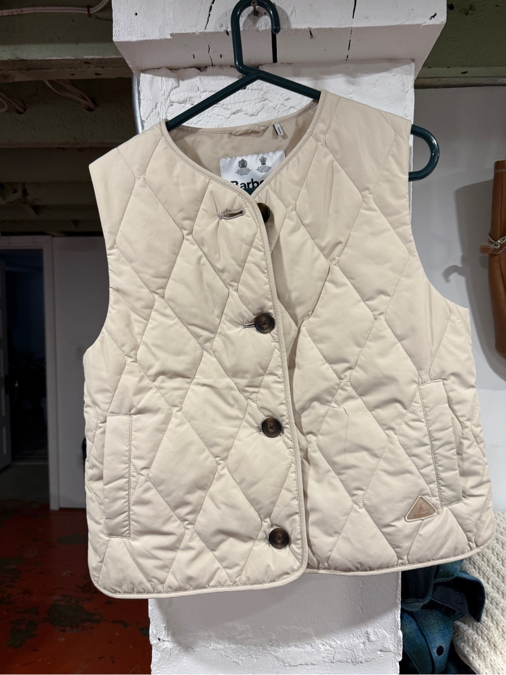 Barbour Cream Quilted Vest with Button Front